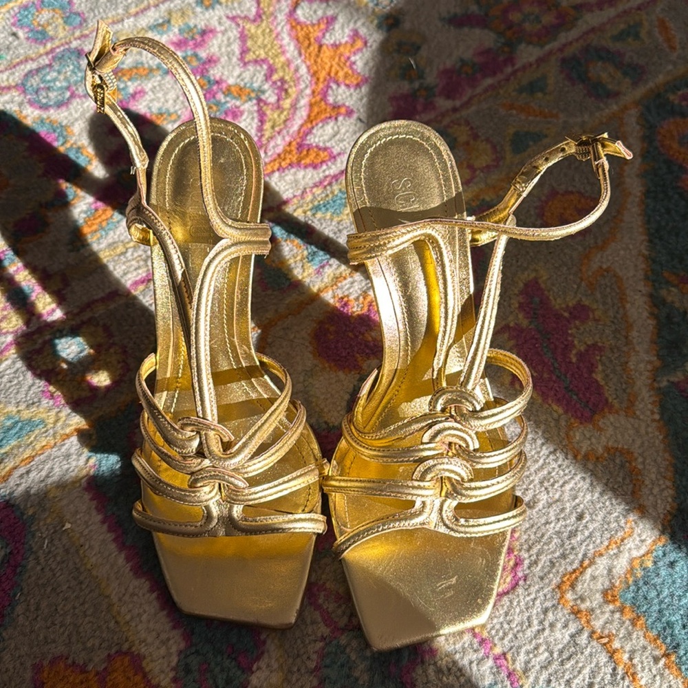 NEVER WORN Gold Schutz Braided Heels